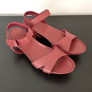 NEW Camper Red Leather Micro Wedge Strap Sandals Women’s Size 40 / US 9